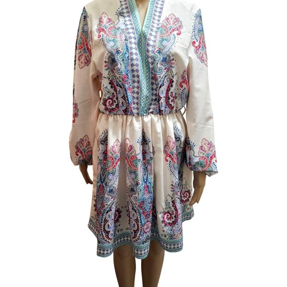 Bohemian Paisley Printed Long Sleeve Mini Dress By Goodnight Macaroon - Size L - Picture 1 of 9